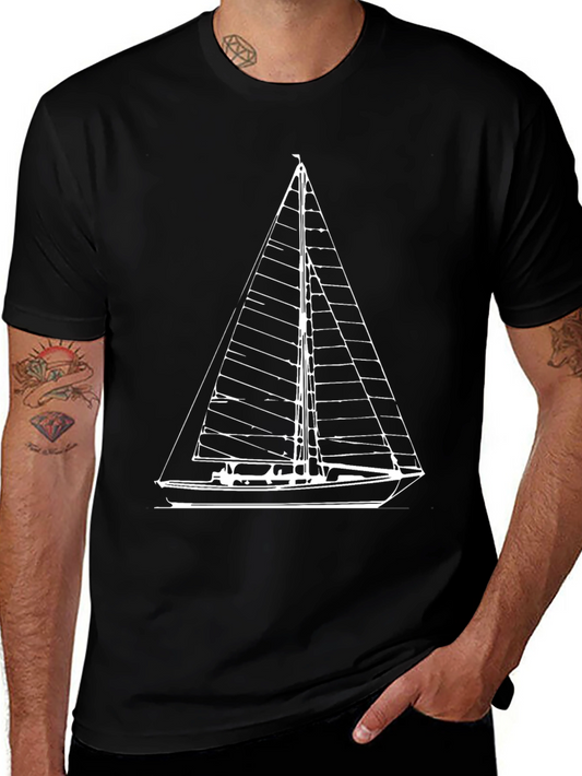 Sailing Graphic Tee - Black Cotton Boat Shirt