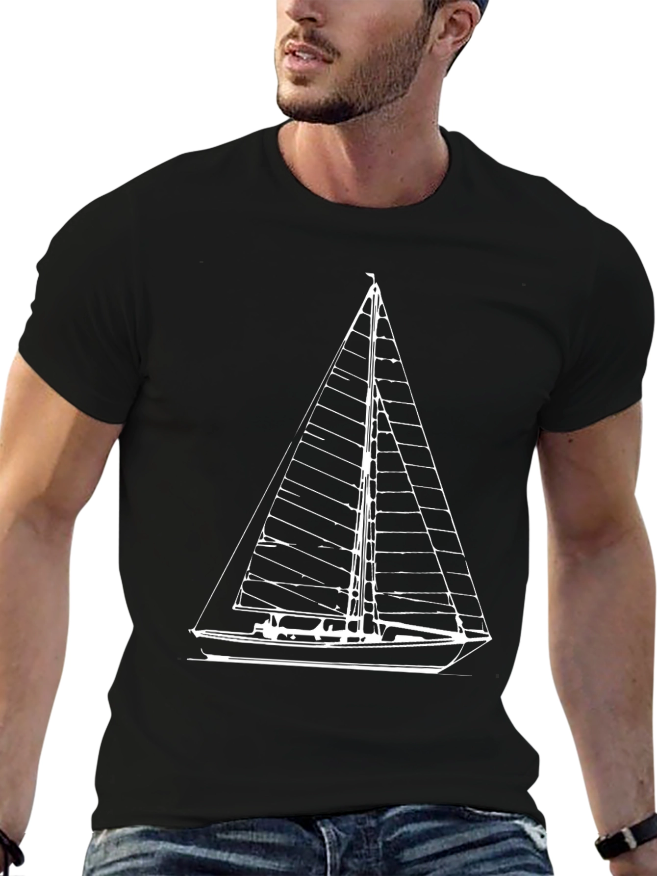 Sailing Graphic Tee - Black Cotton Boat Shirt