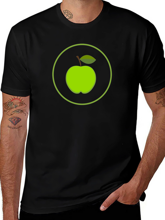 Green Apple Circle Graphic Black T-Shirt