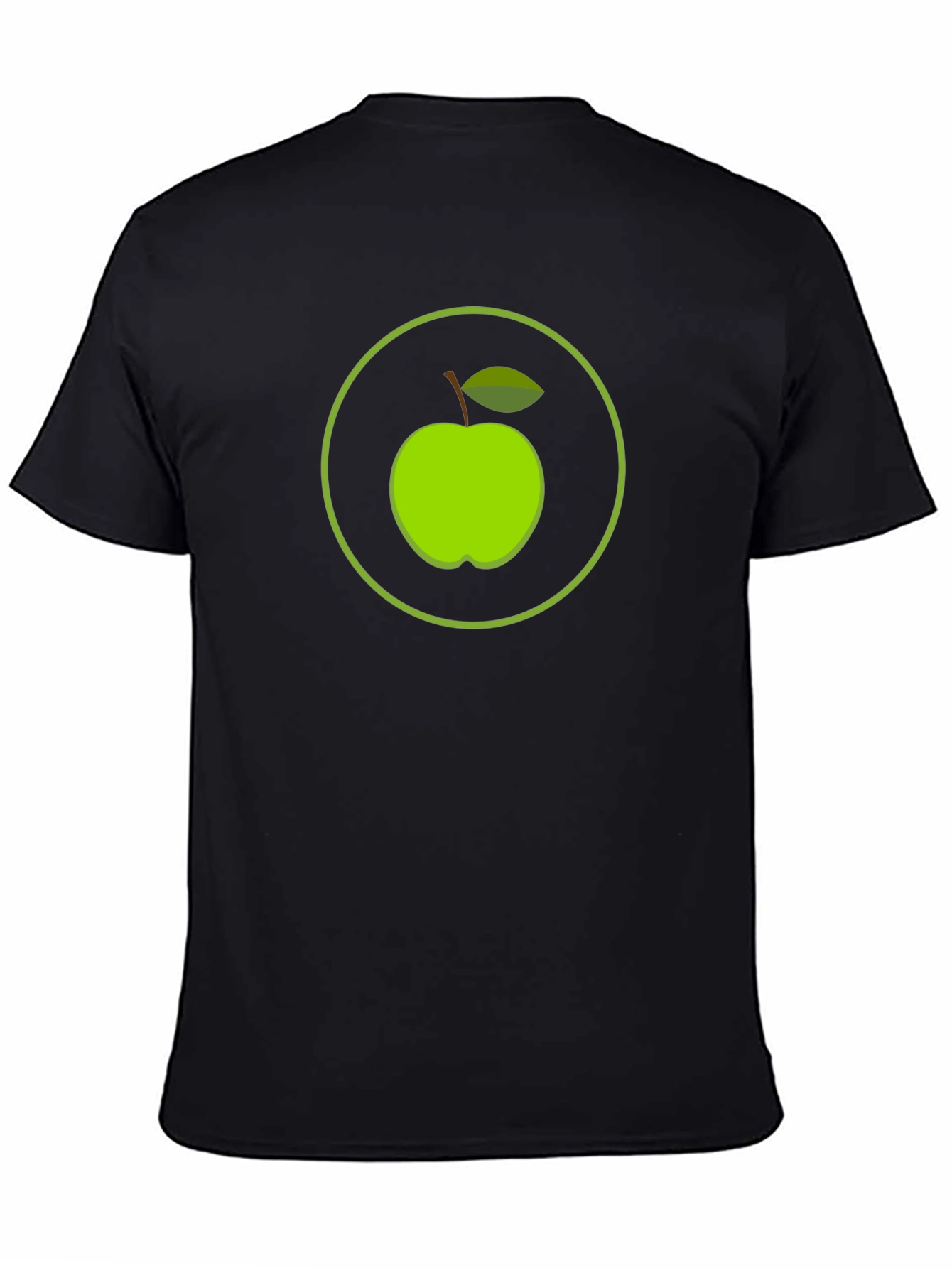 Green Apple Circle Graphic Black T-Shirt