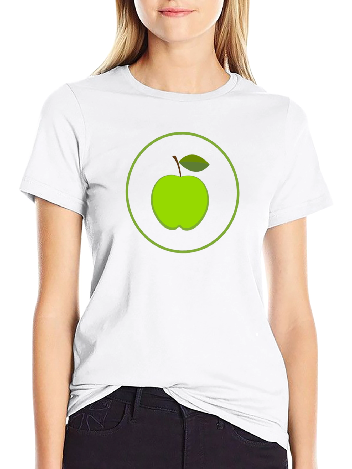 Green Apple Circle Graphic Black T-Shirt