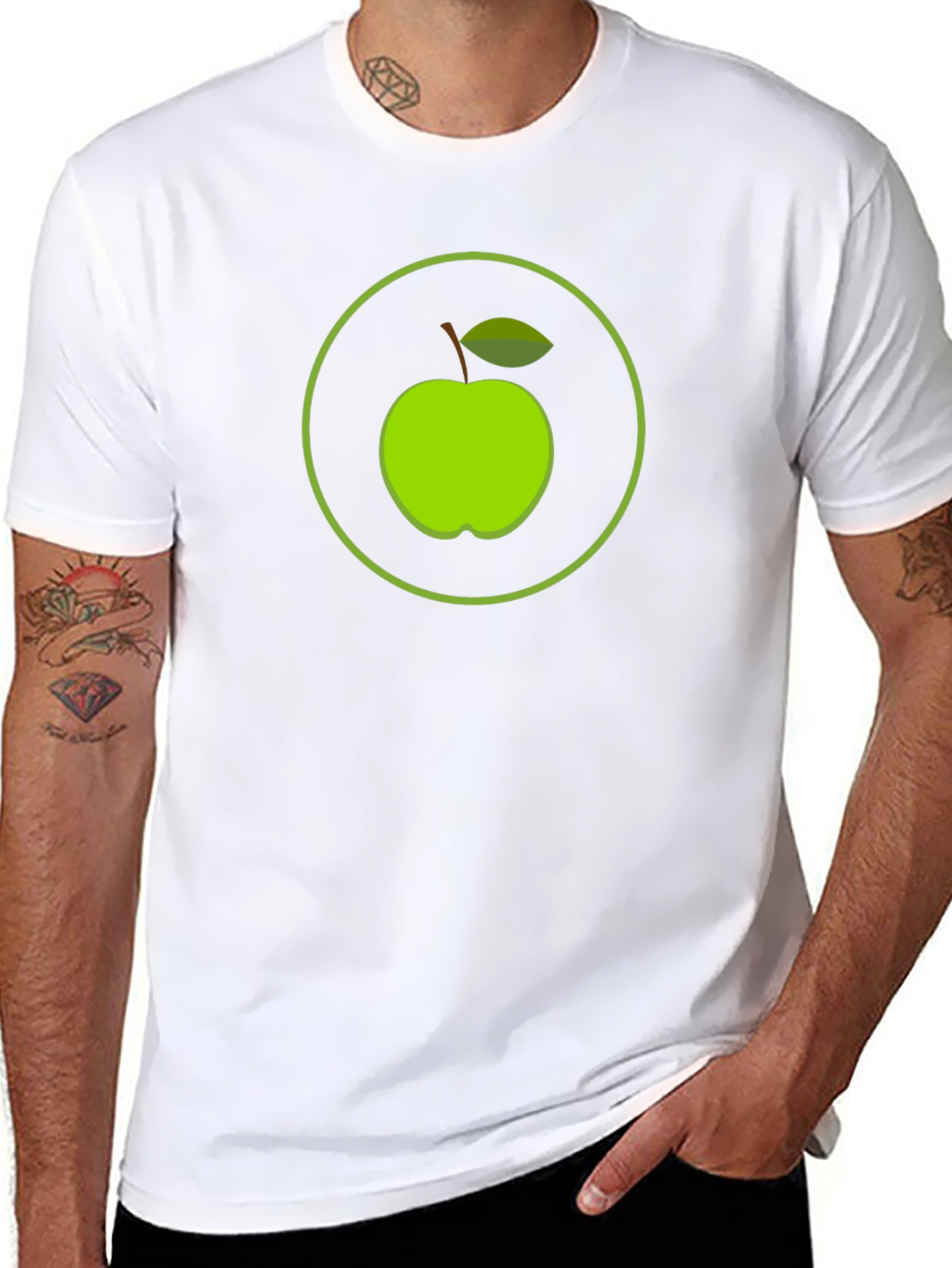 Green Apple Circle Graphic Black T-Shirt
