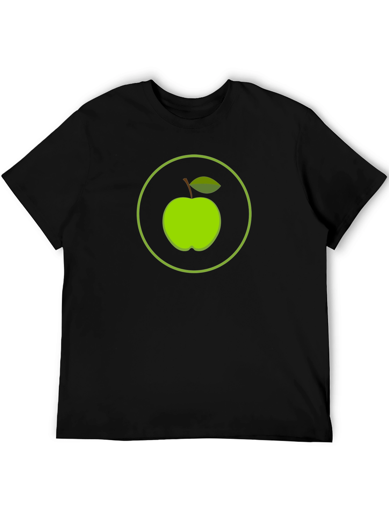 Green Apple Circle Graphic Black T-Shirt