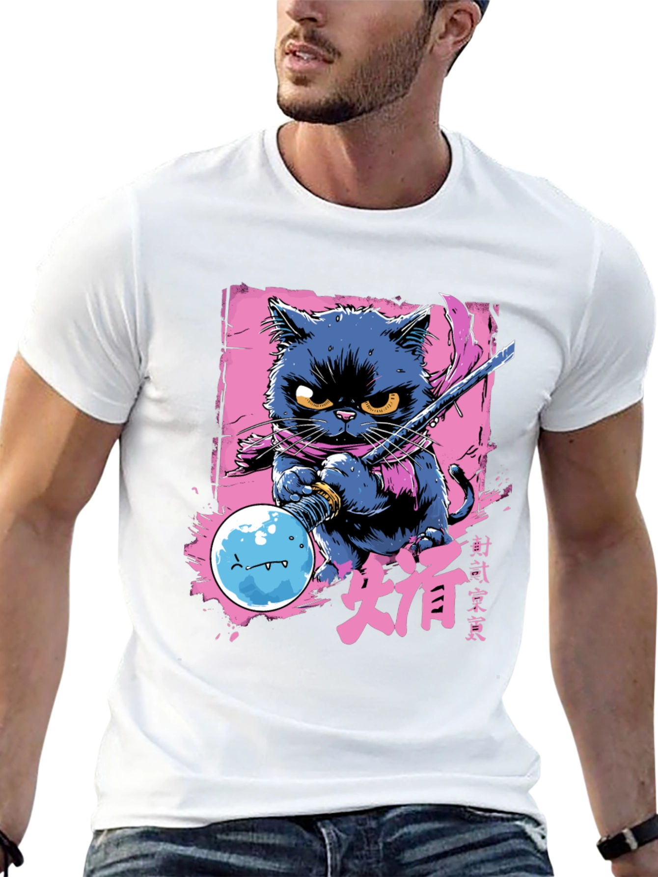 Samurai Cat T-Shirt - Unique Graphic Tee