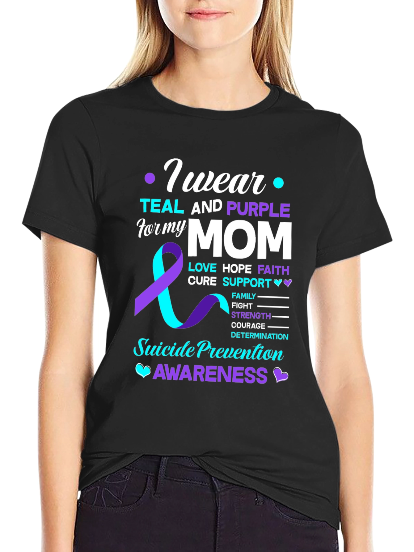 Teal and Purple Suicide Awareness T-Shirt for Mom