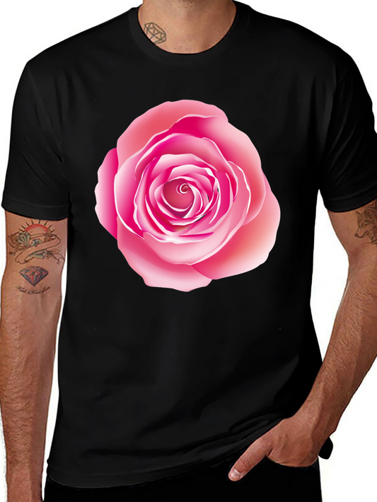 Pink Rose Graphic Print Black T-Shirt