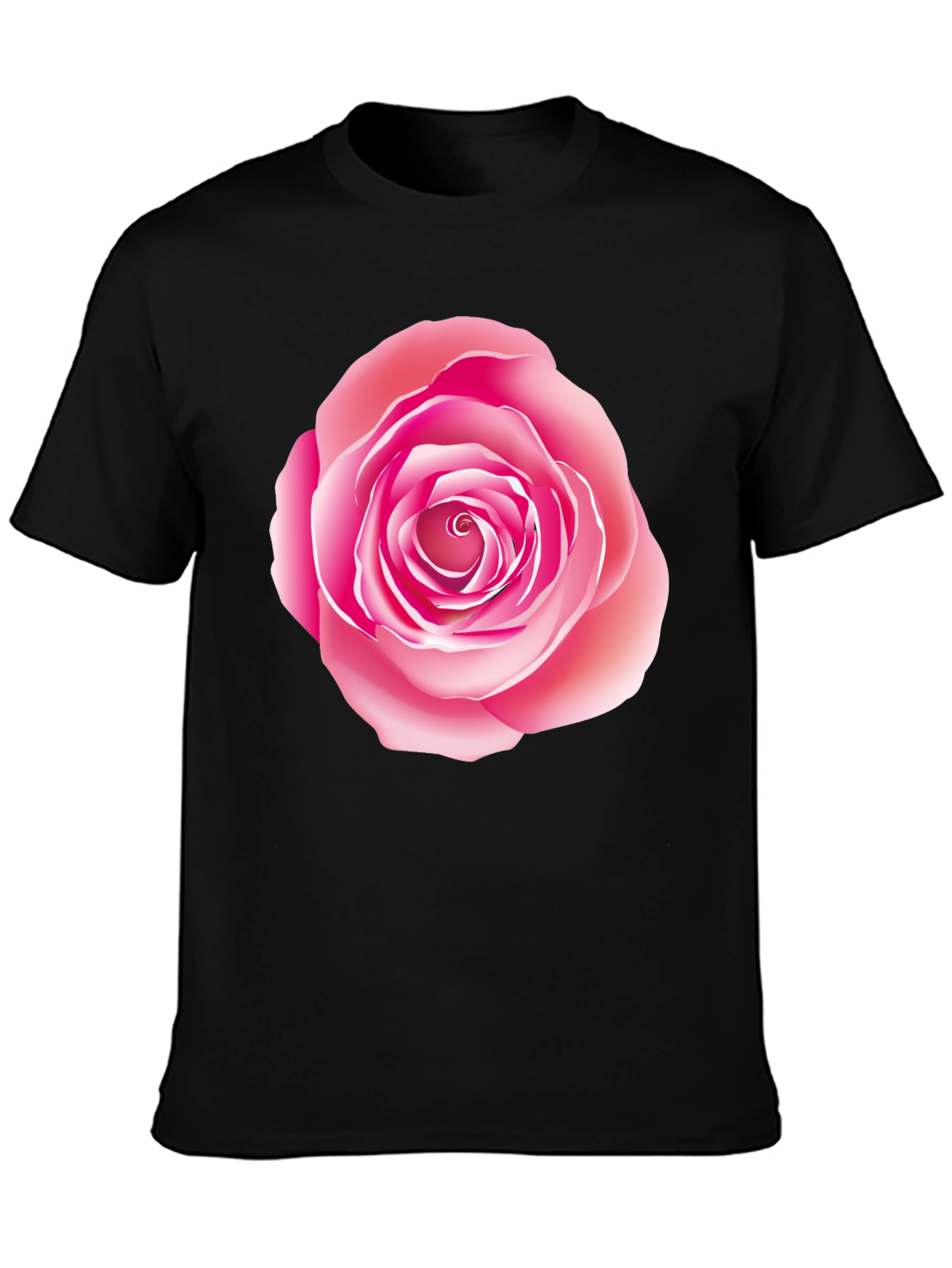 Pink Rose Graphic Print Black T-Shirt