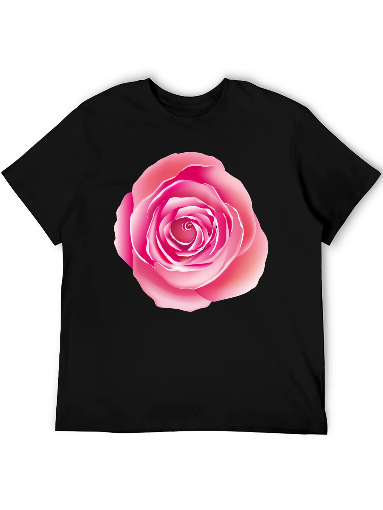 Pink Rose Graphic Print Black T-Shirt