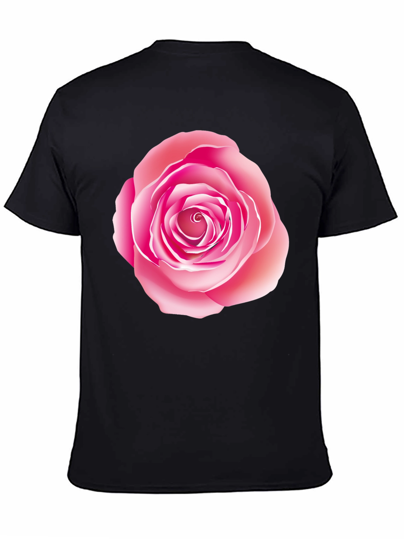 Pink Rose Graphic Print Black T-Shirt