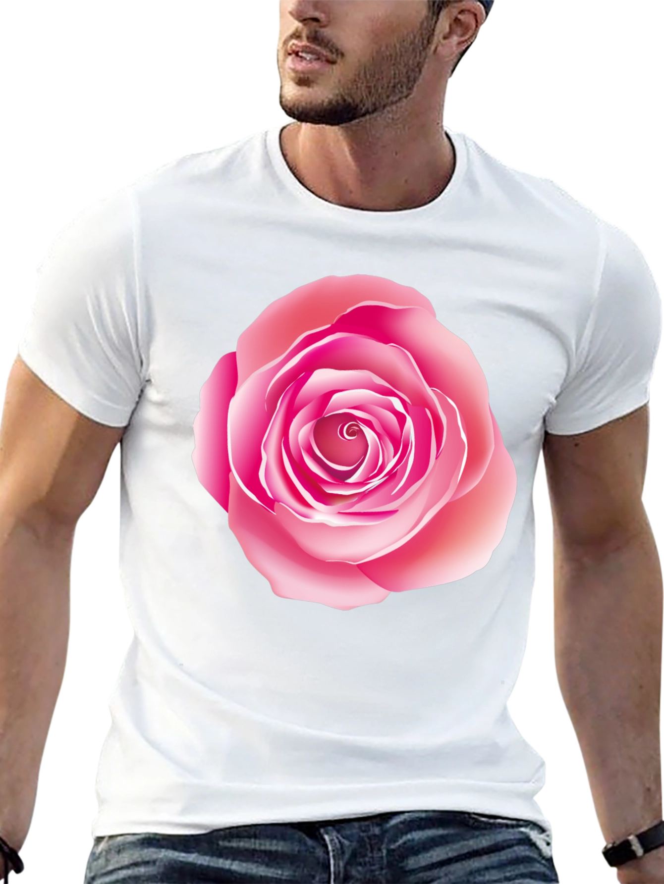 Pink Rose Graphic Print Black T-Shirt