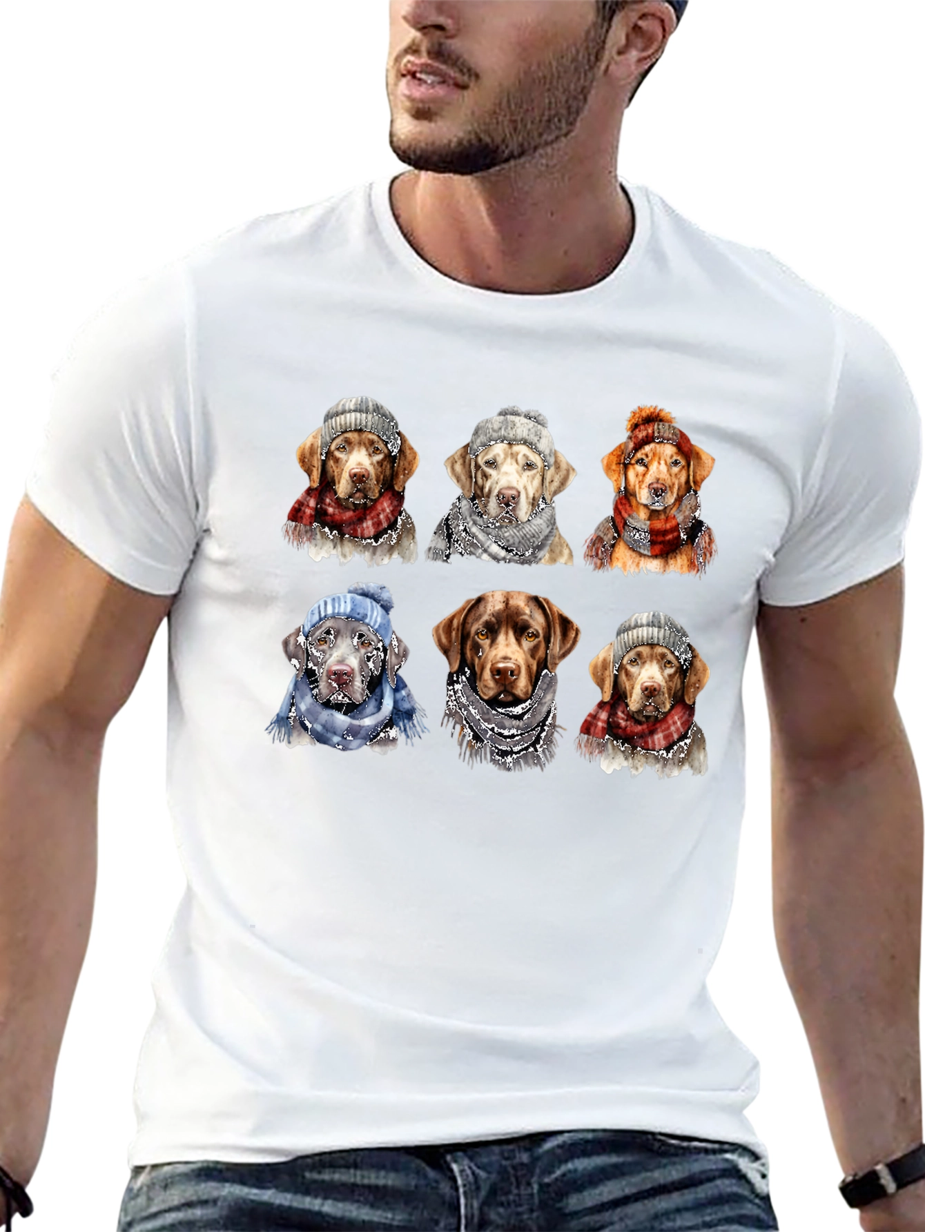 Labrador Dog Christmas Winter Hat Scarf T-Shirt