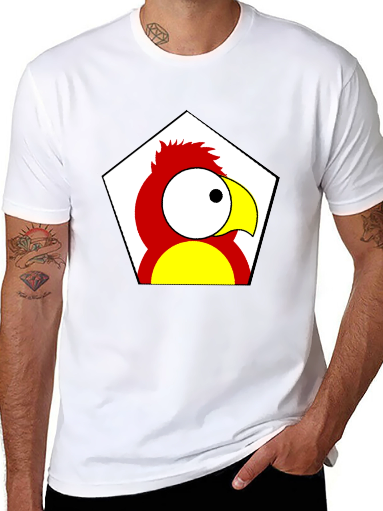 Cartoon Parrot Graphic Tee - Black Unisex T-Shirt