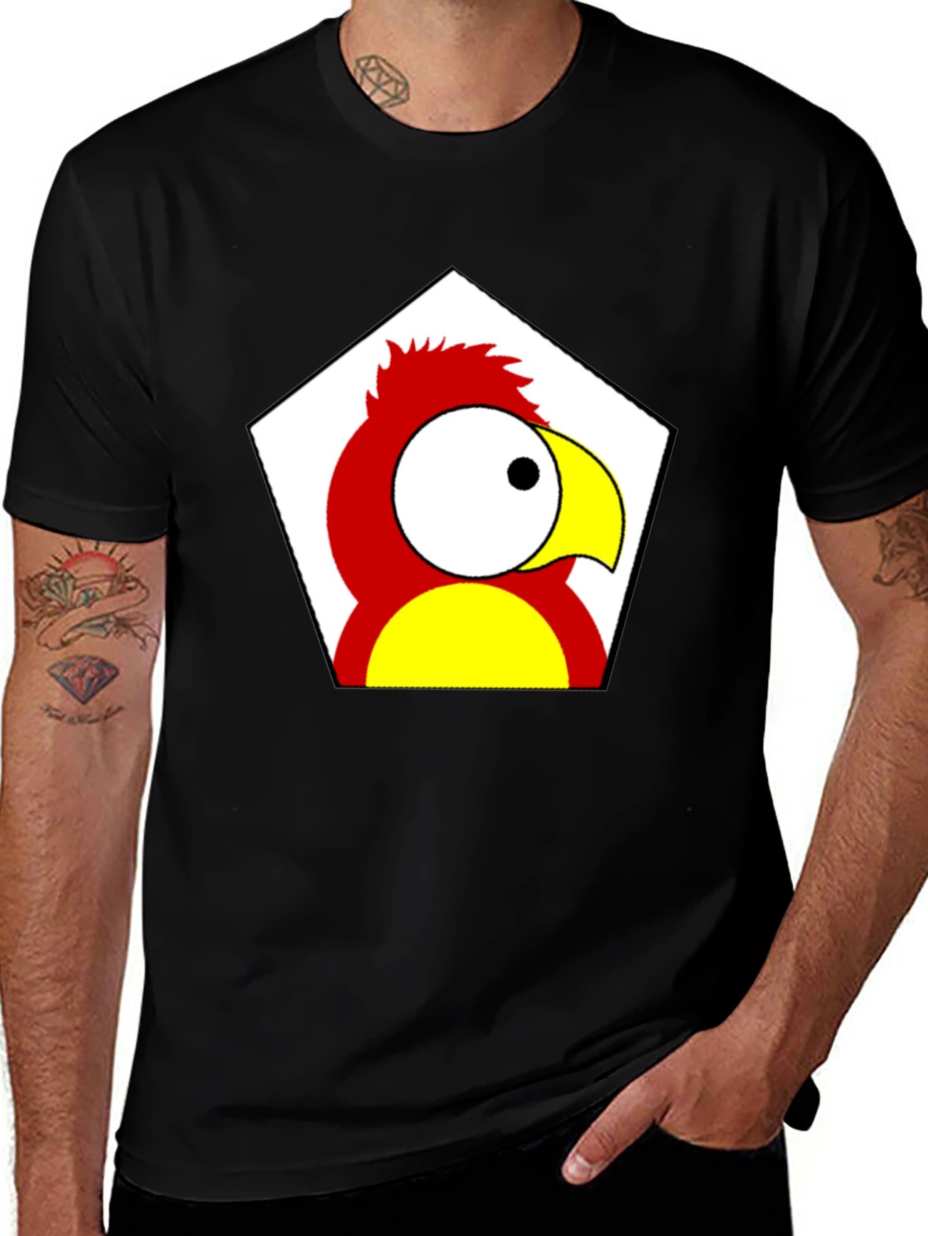Cartoon Parrot Graphic Tee - Black Unisex T-Shirt