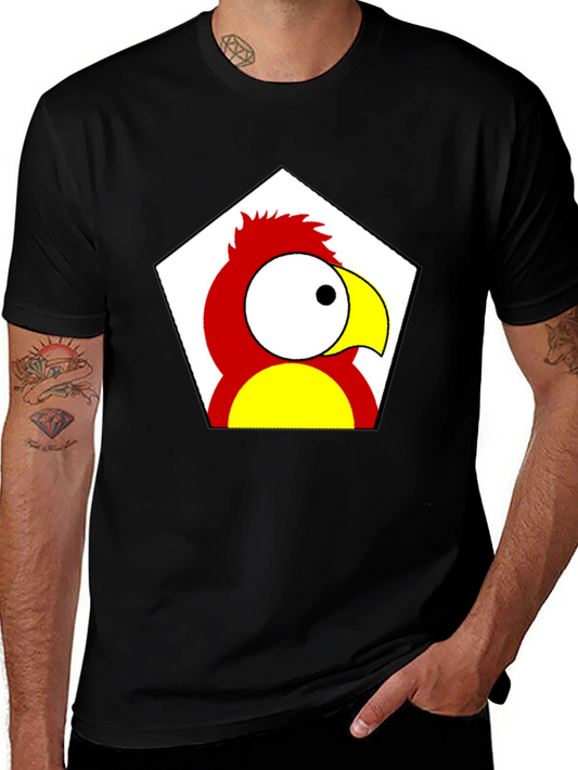 Cartoon Parrot Graphic Tee - Black Unisex T-Shirt