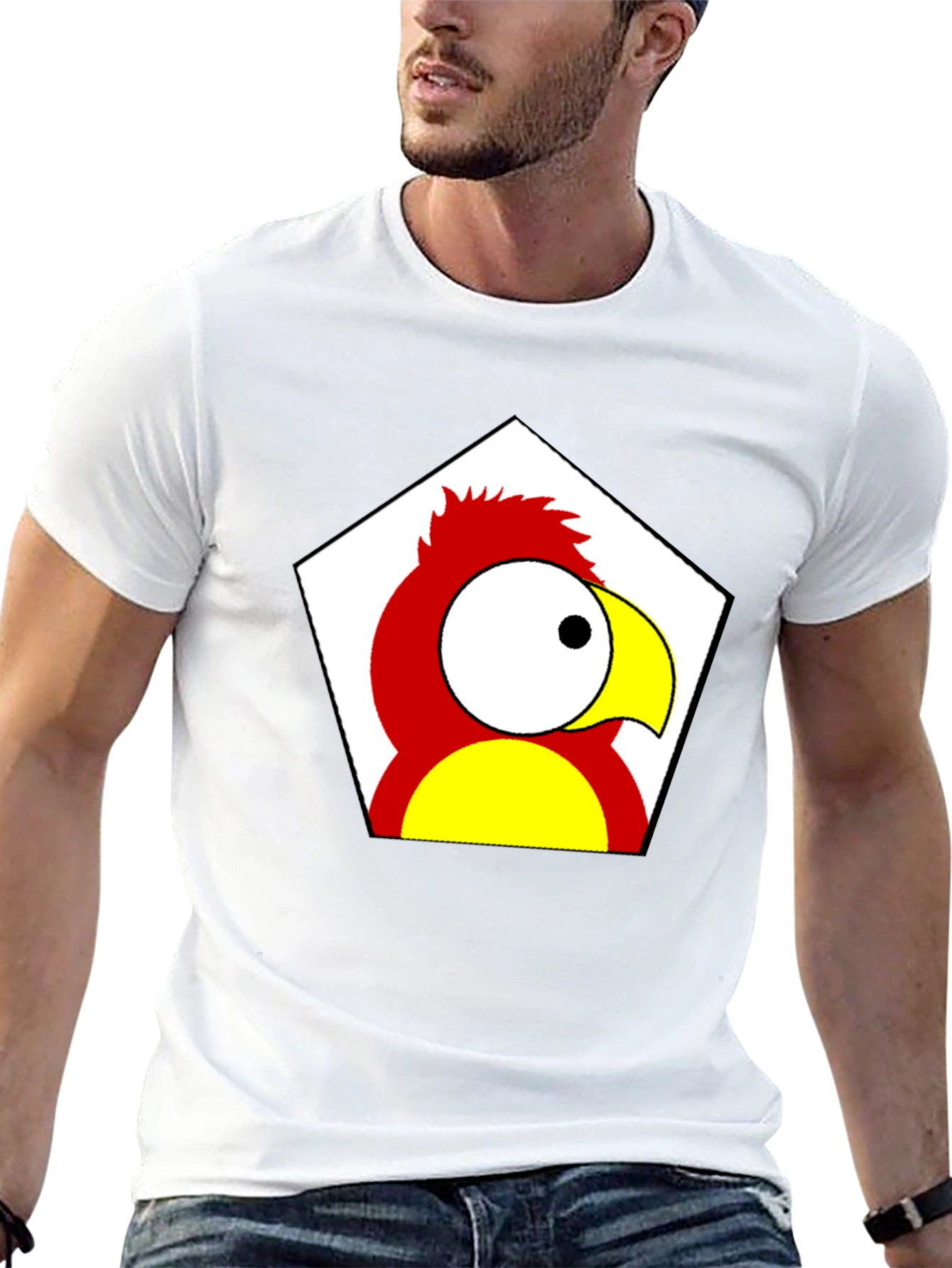 Cartoon Parrot Graphic Tee - Black Unisex T-Shirt