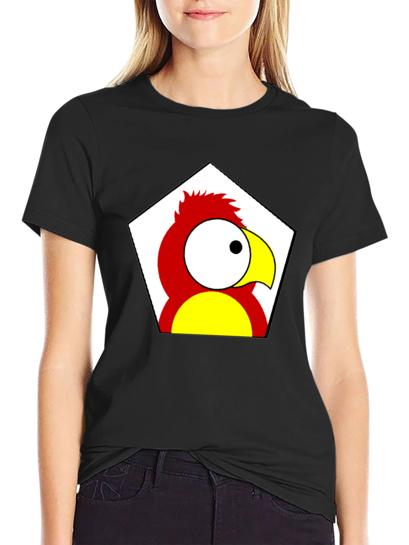 Cartoon Parrot Graphic Tee - Black Unisex T-Shirt