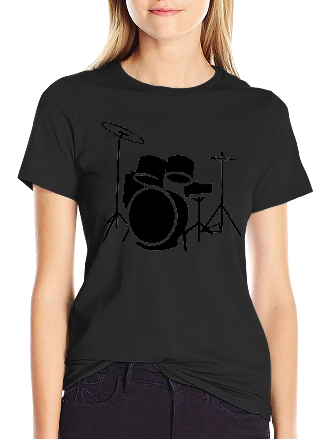 Drum Kit Graphic Print Black T-Shirt