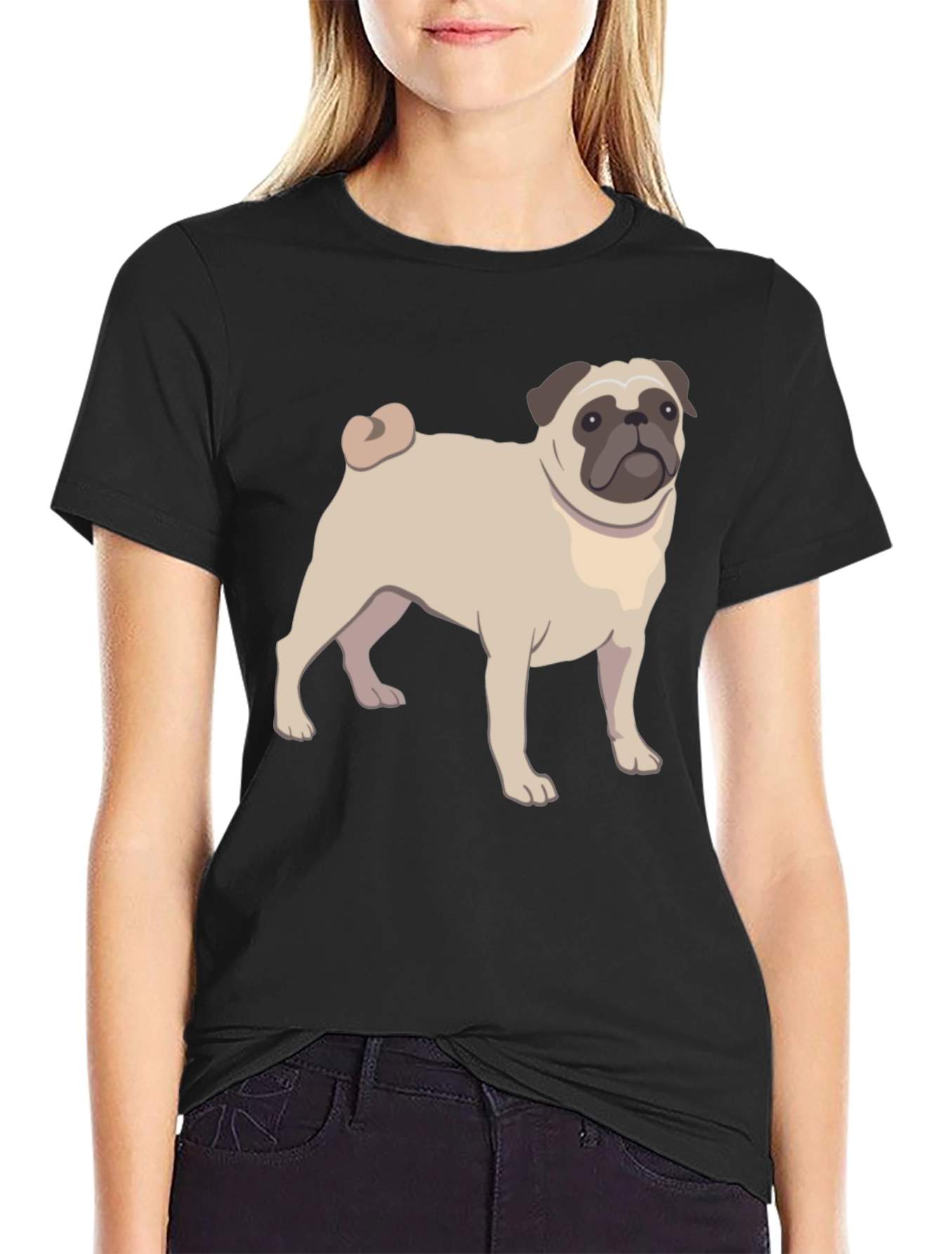 Pug Graphic T-Shirt - Black Cotton Blend