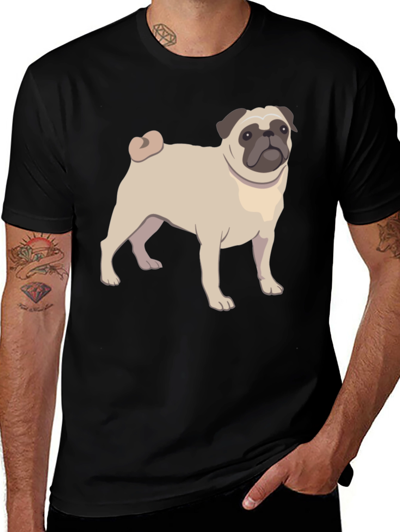 Pug Graphic T-Shirt - Black Cotton Blend