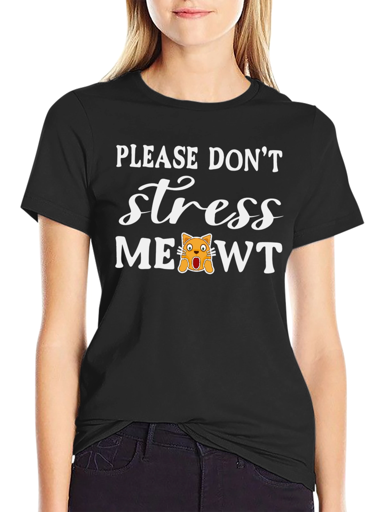 Dont Stress Meowt Cat Graphic Black T-Shirt