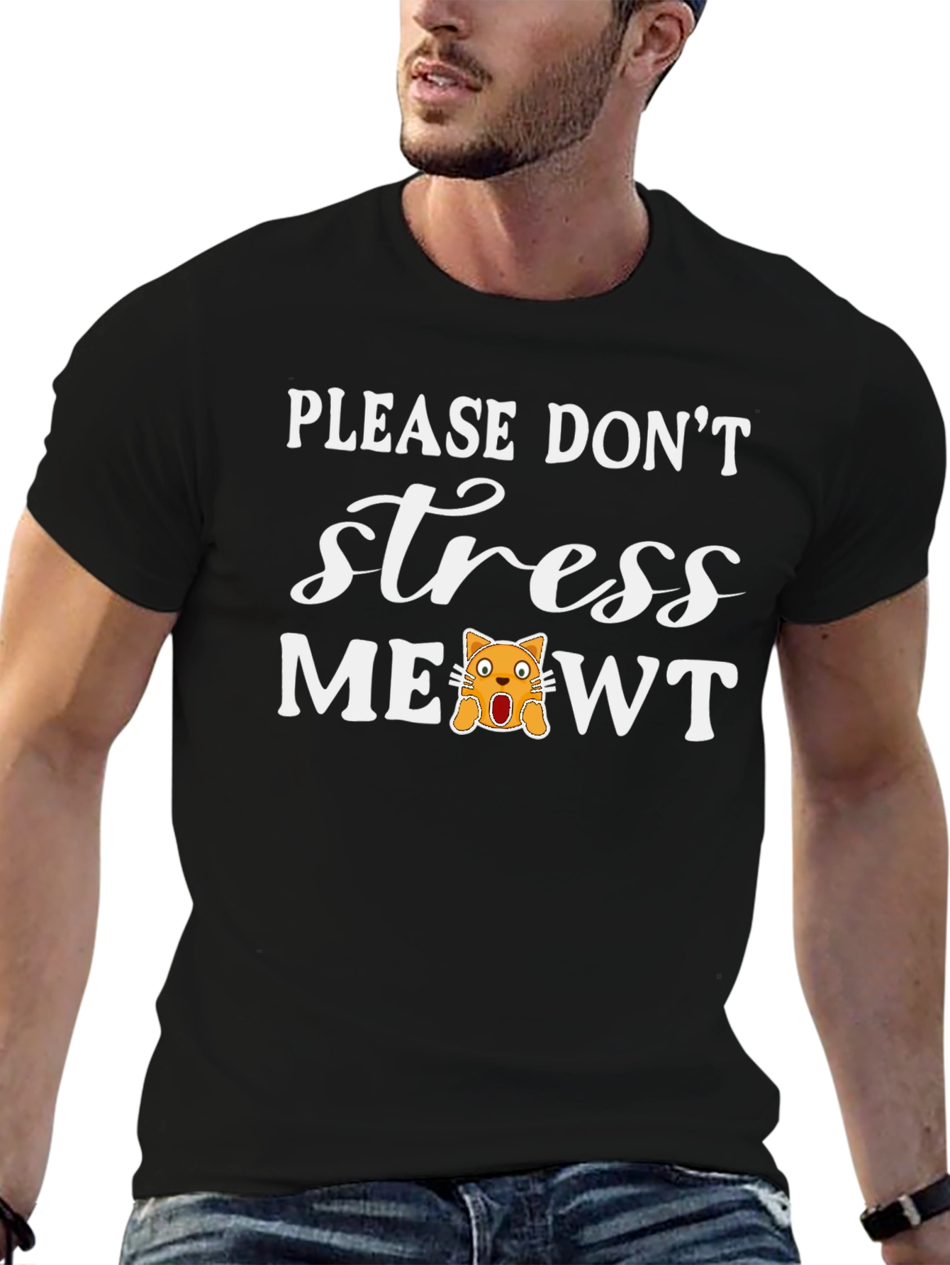 Dont Stress Meowt Cat Graphic Black T-Shirt