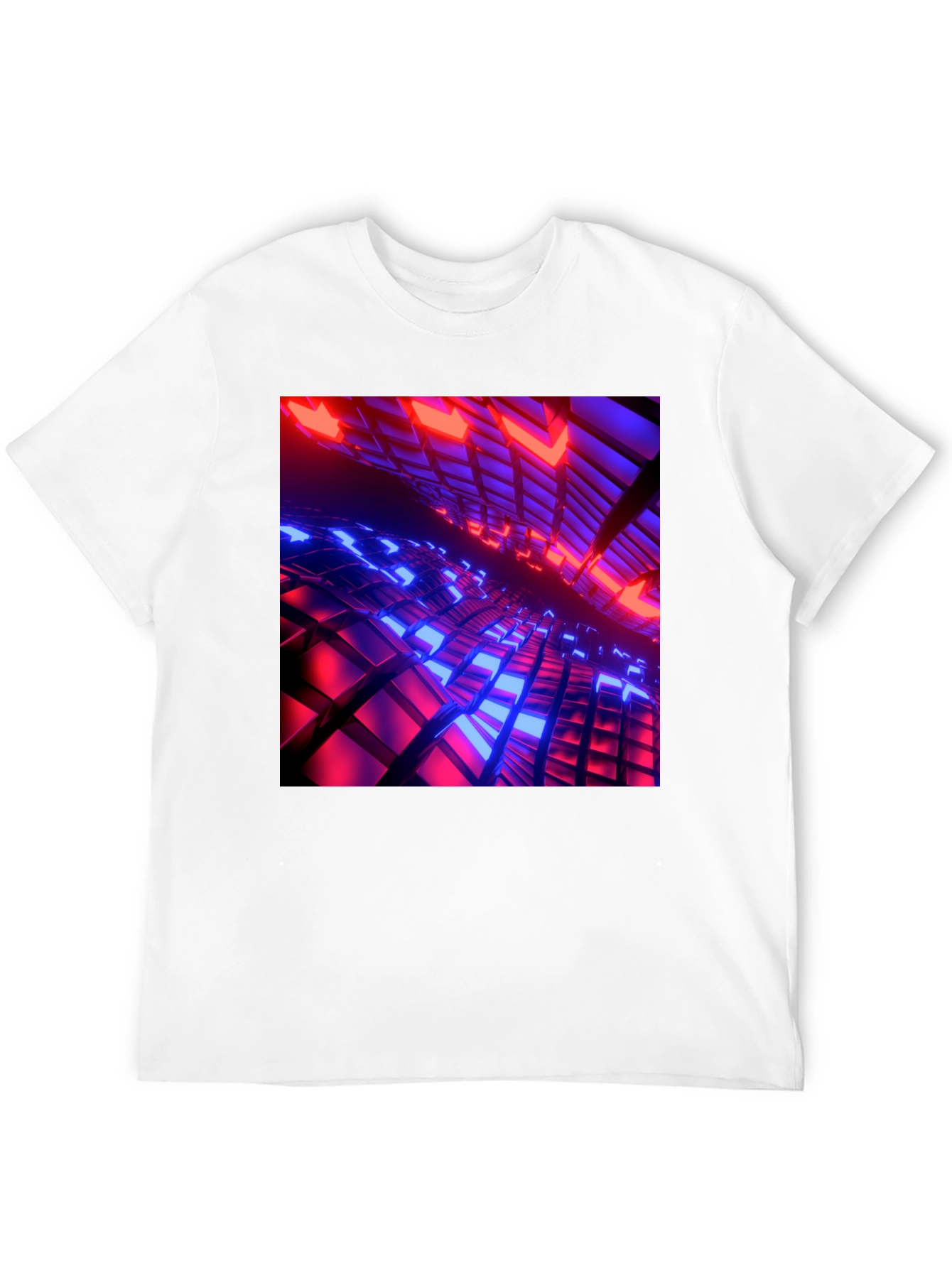 Cyber Grid T-Shirt: Red & Blue 3D Block Design