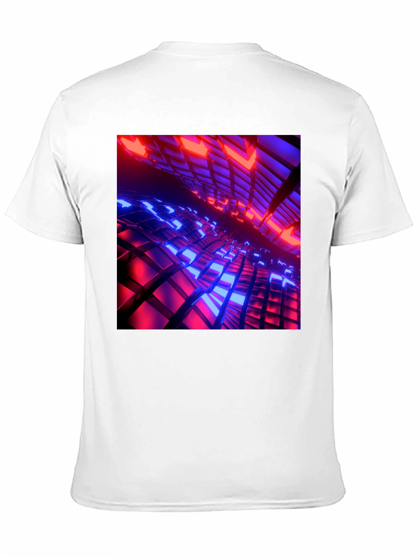 Cyber Grid T-Shirt: Red & Blue 3D Block Design