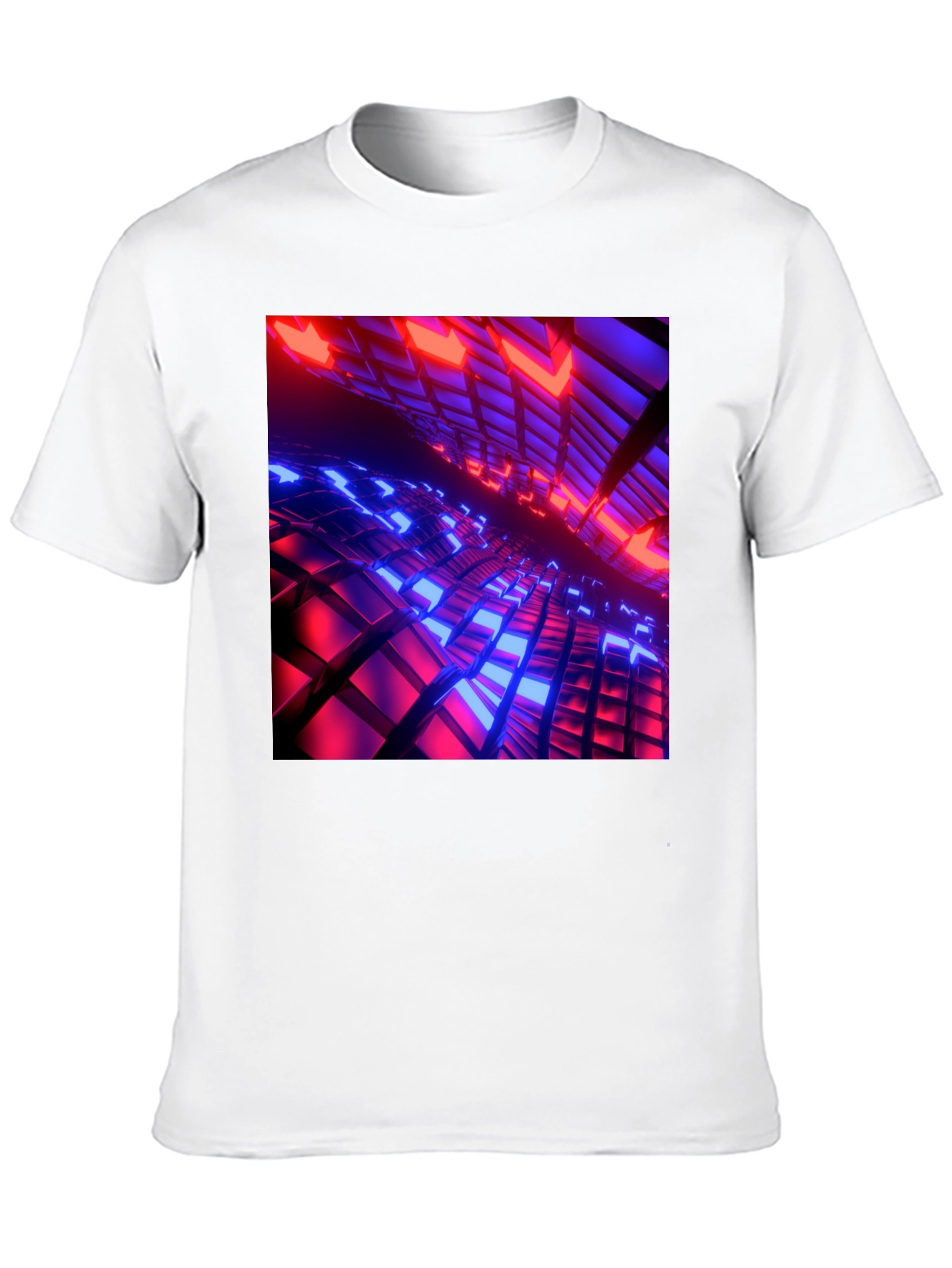 Cyber Grid T-Shirt: Red & Blue 3D Block Design