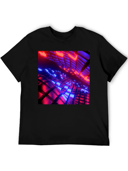 Cyber Grid T-Shirt: Red & Blue 3D Block Design