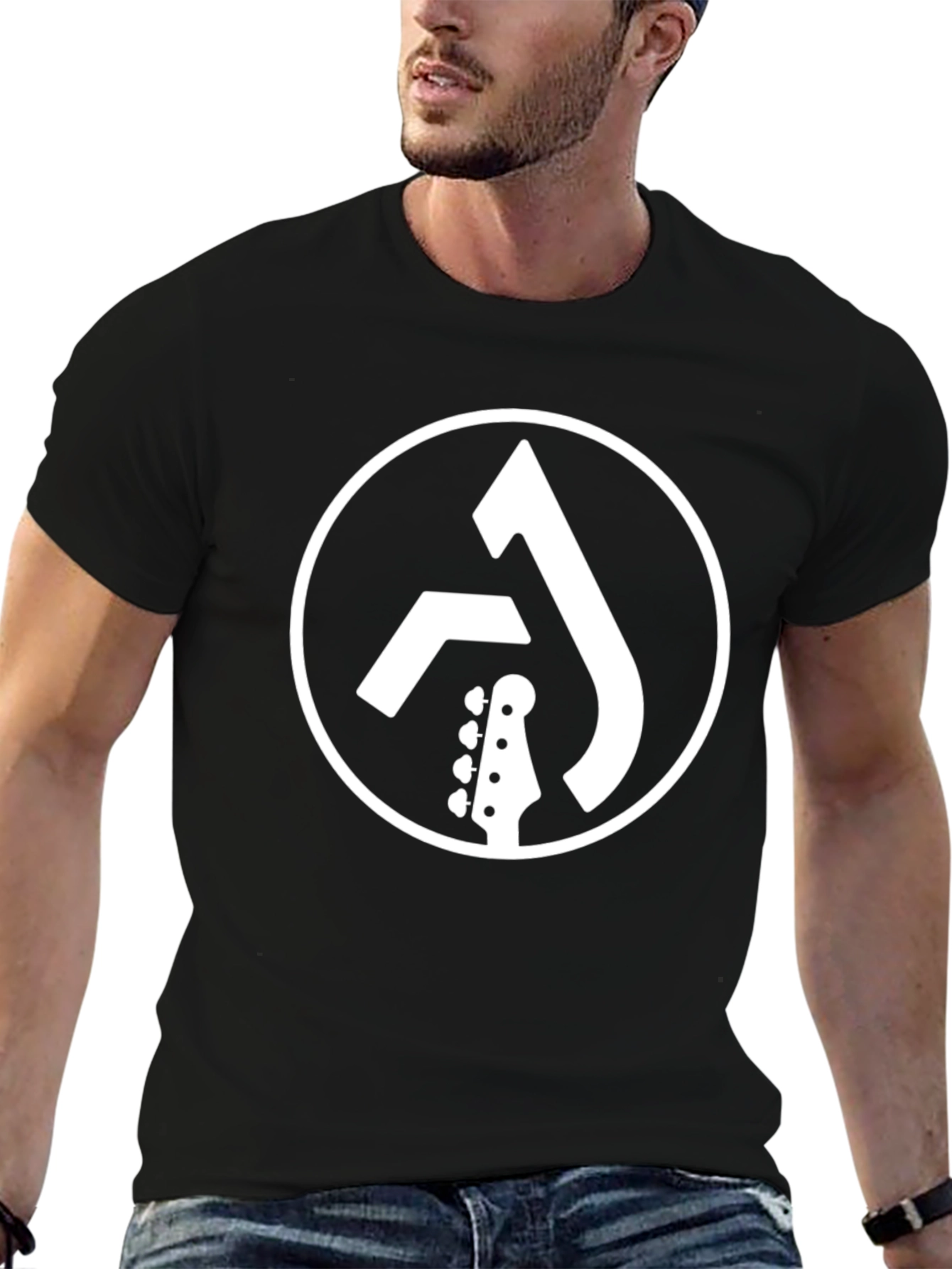 Guitar Logo Black Tee - Cool Music Shirt