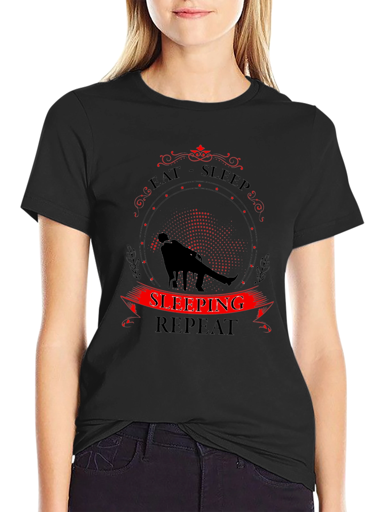 Eat Sleep Sleeping Repeat Black T-Shirt
