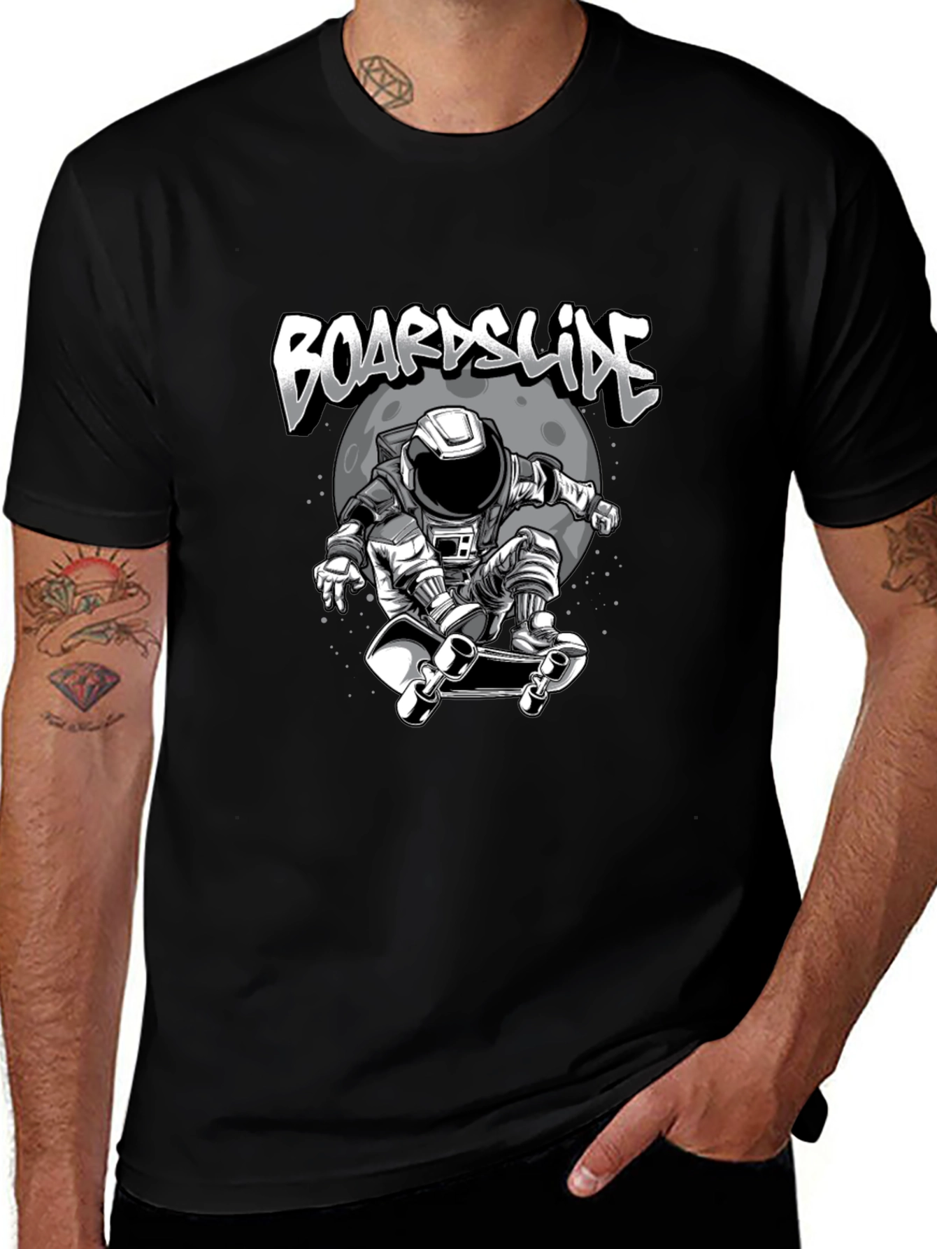 Astronaut Skateboarder Black T-Shirt