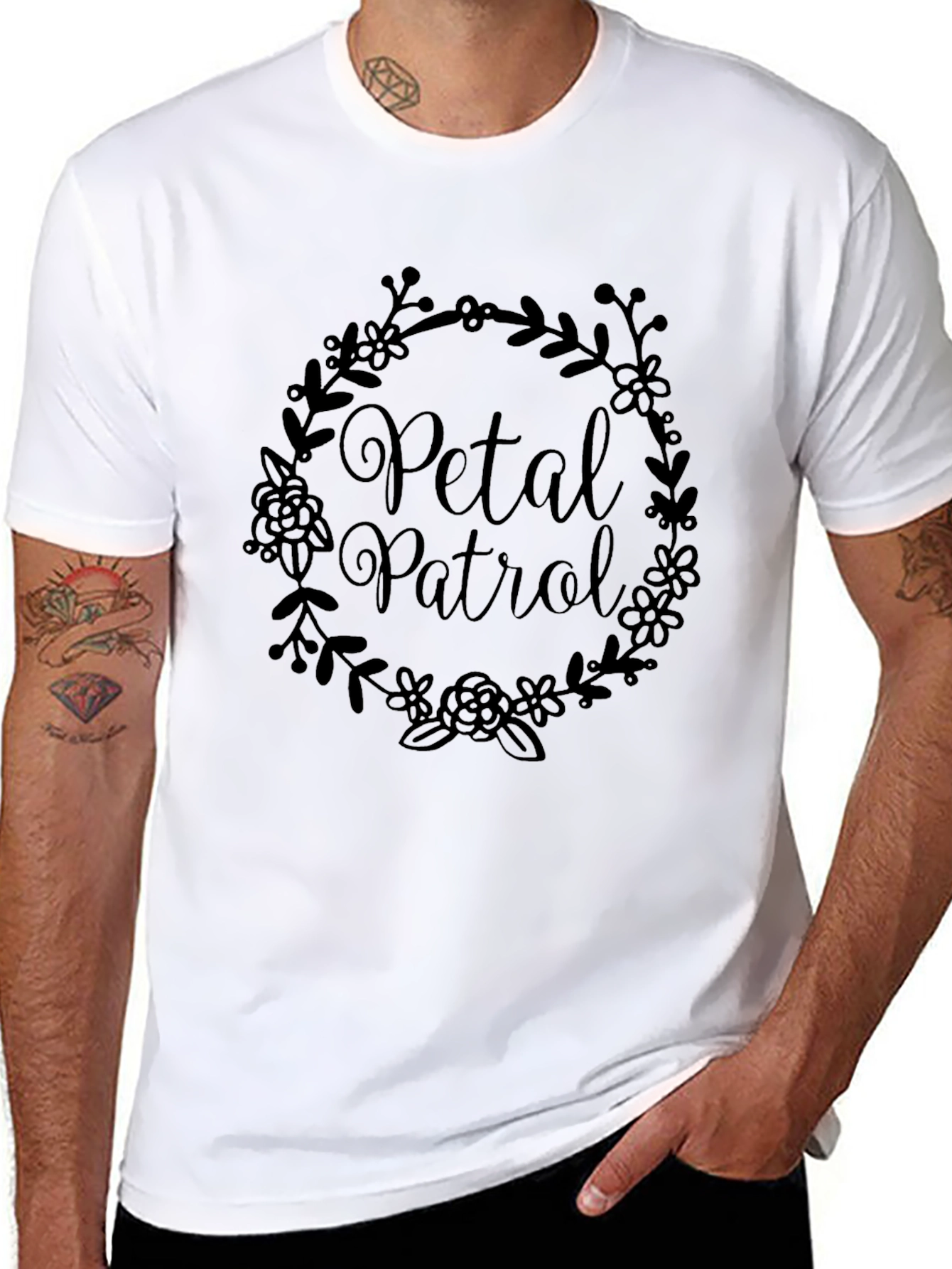 Petal Patrol Black Crew Neck T-Shirt