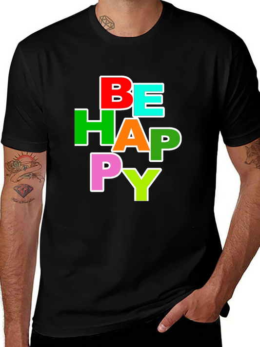 Be Happy Graphic Tee - Vibrant Colors Casual Style