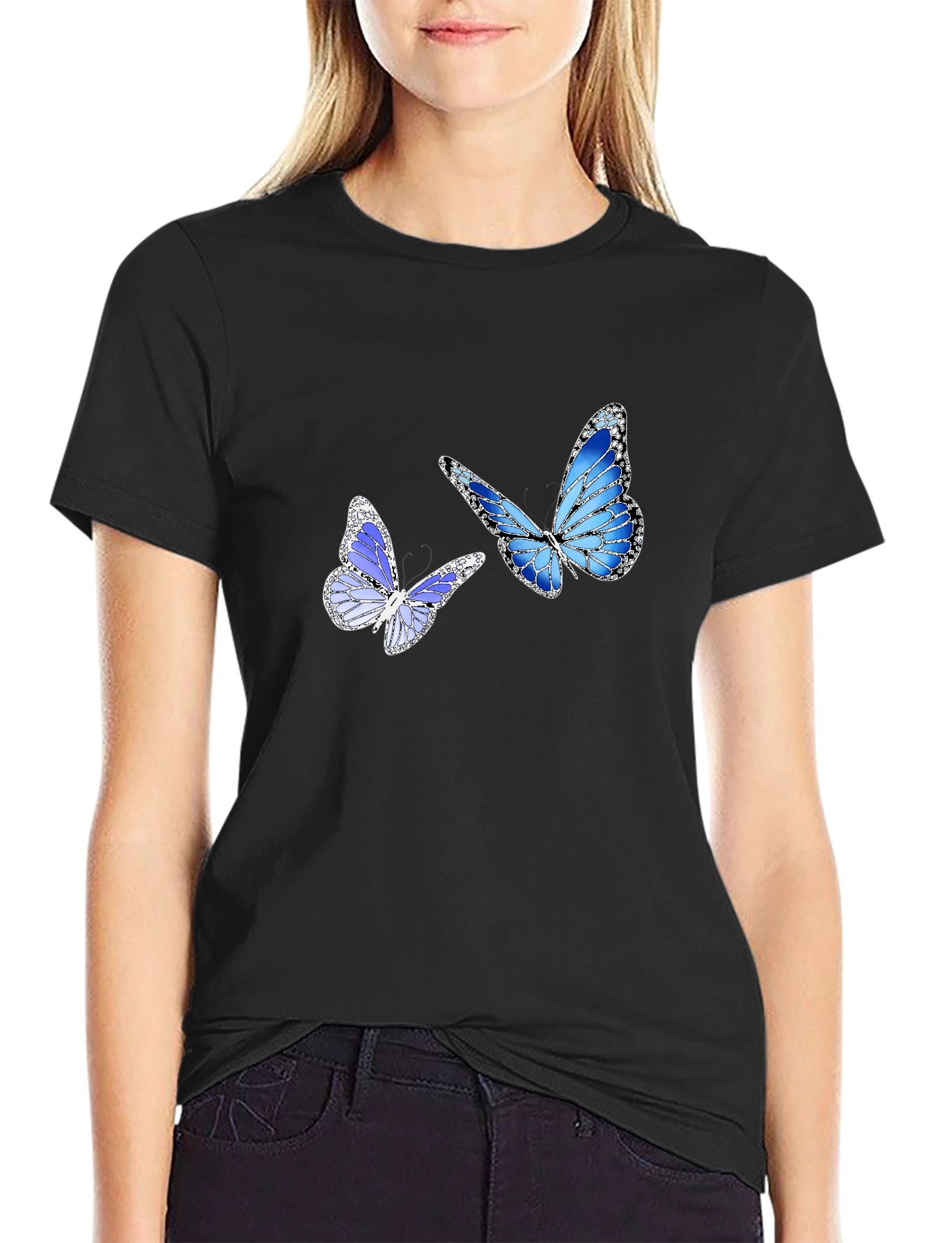 Butterfly Graphic Print Black T-Shirt