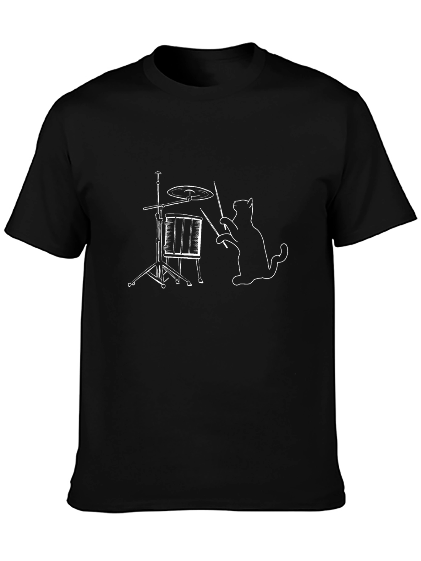 Drumming Cat T-Shirt - Black Cotton Tee