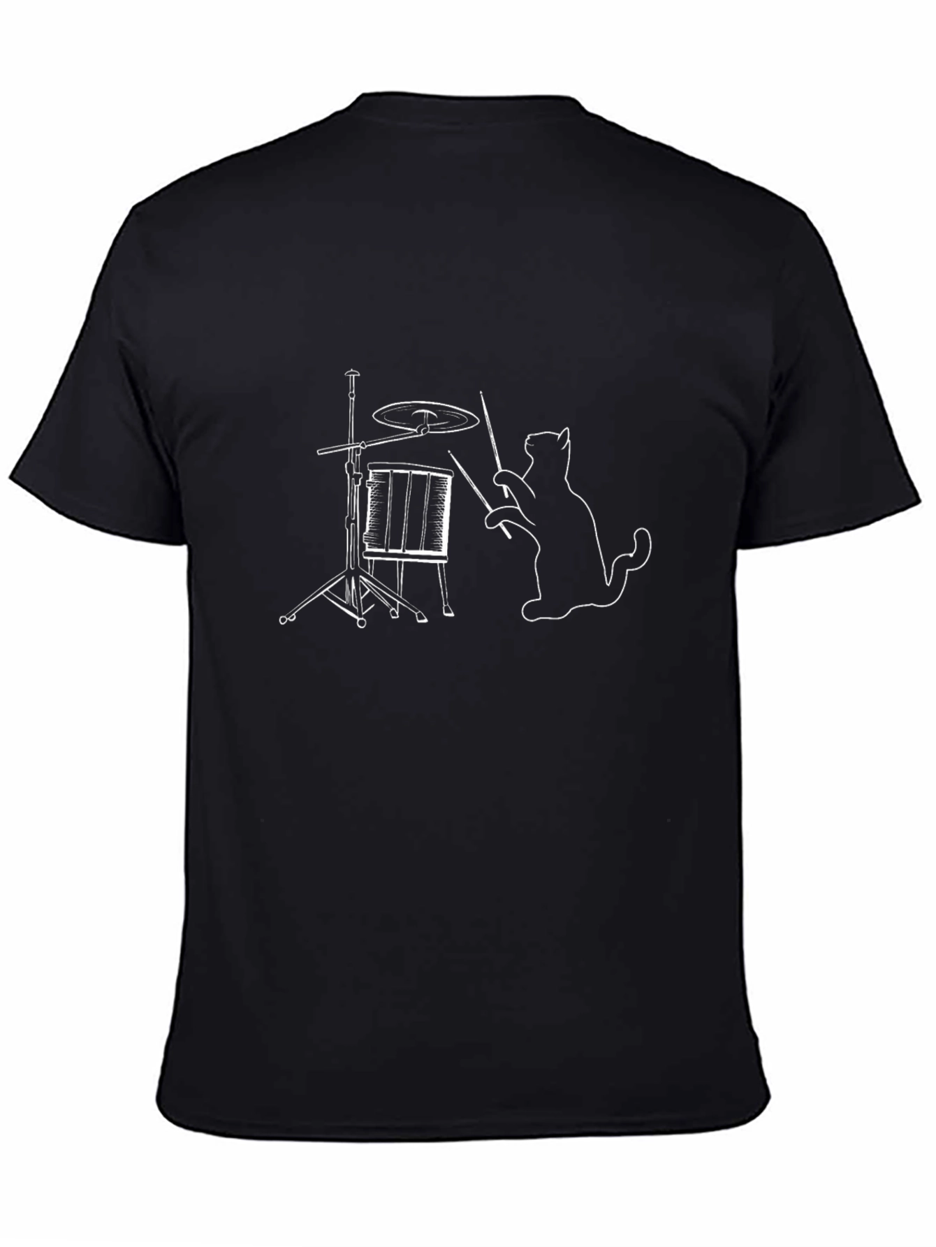 Drumming Cat T-Shirt - Black Cotton Tee