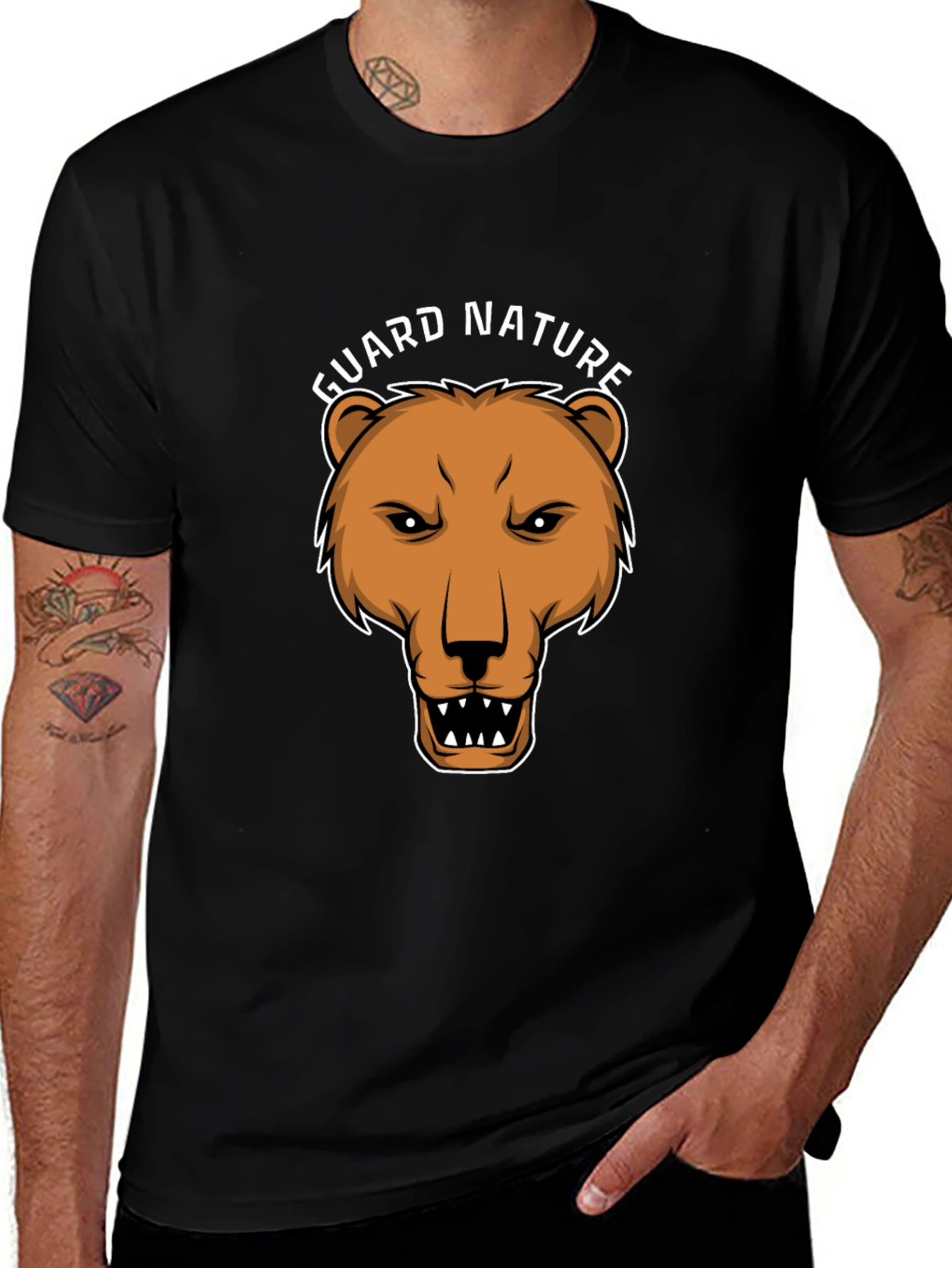 Guard Nature Bear Graphic Black T-Shirt