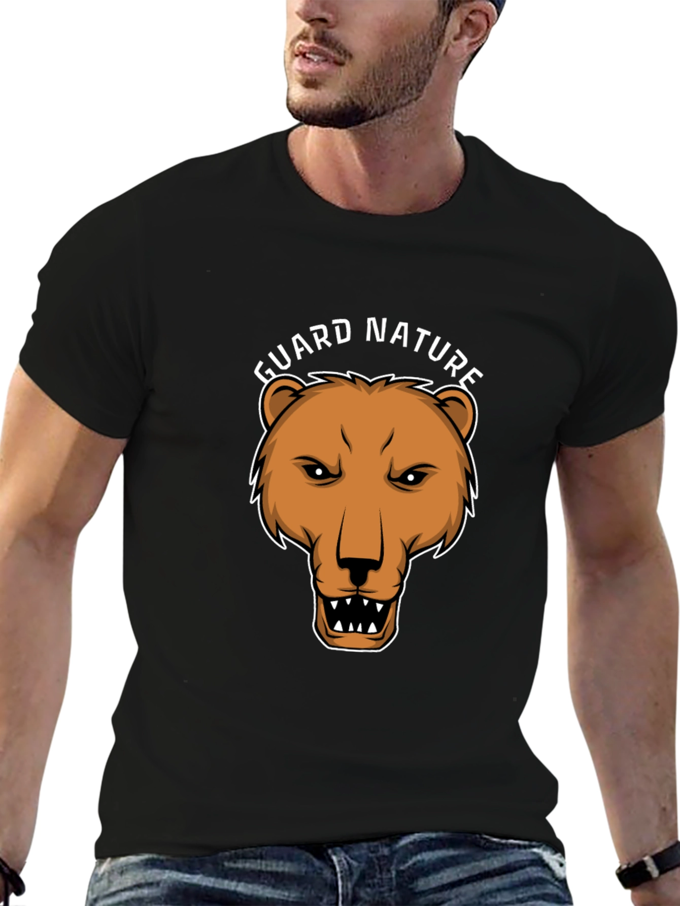 Guard Nature Bear Graphic Black T-Shirt