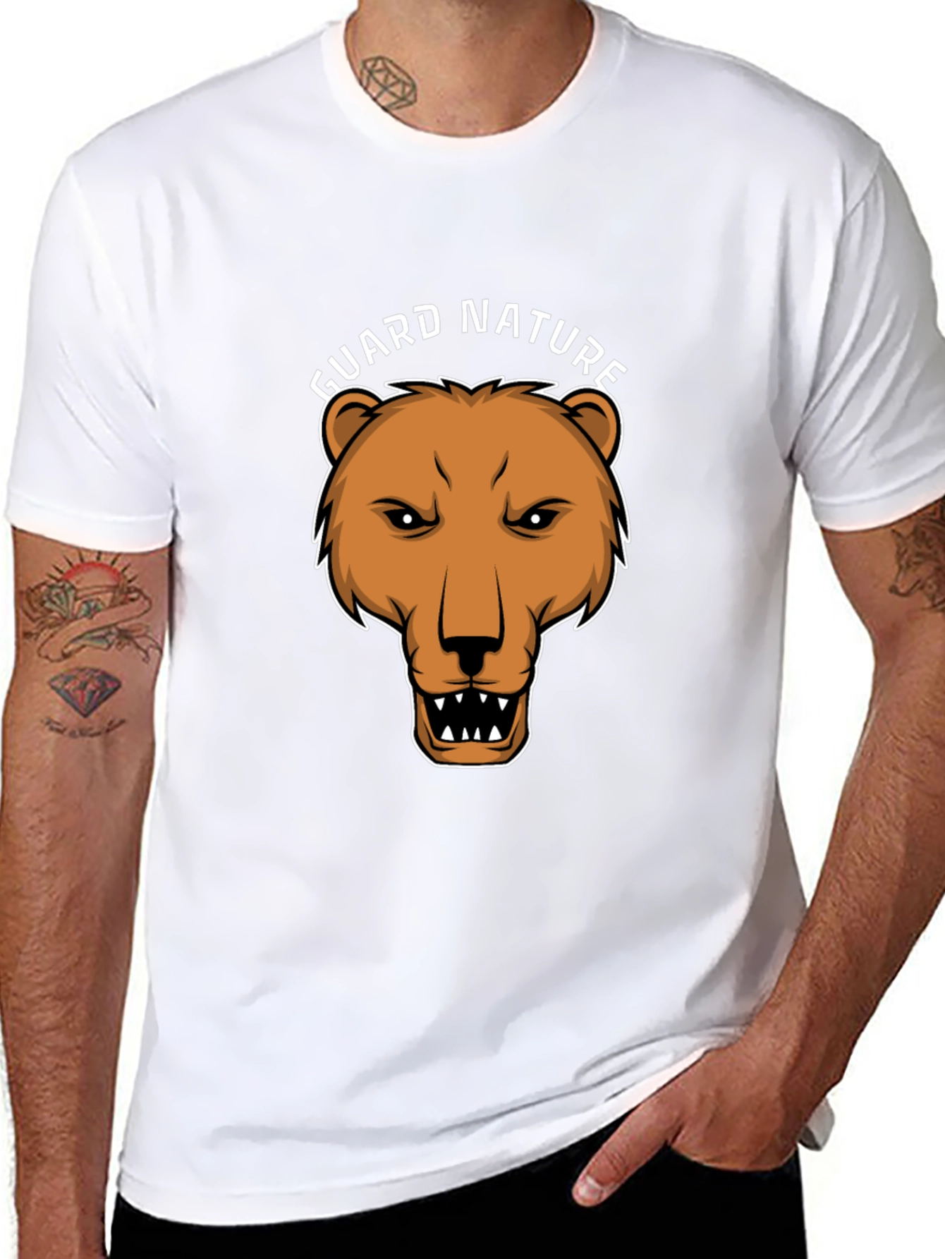 Guard Nature Bear Graphic Black T-Shirt