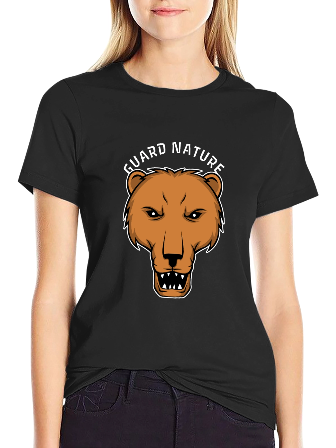 Guard Nature Bear Graphic Black T-Shirt