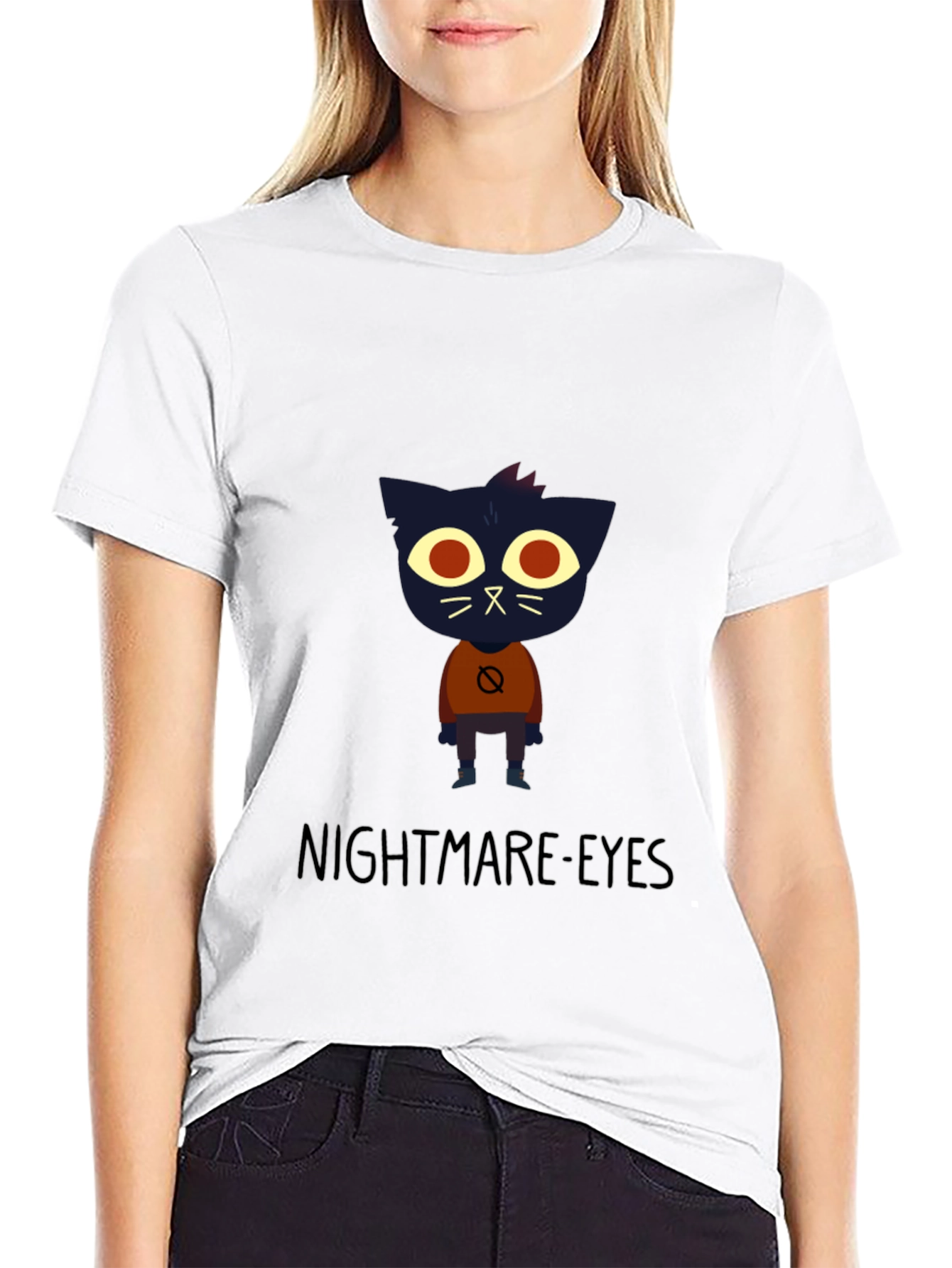 Nightmare Eyes Graphic Tee - Black Crew Neck Shirt