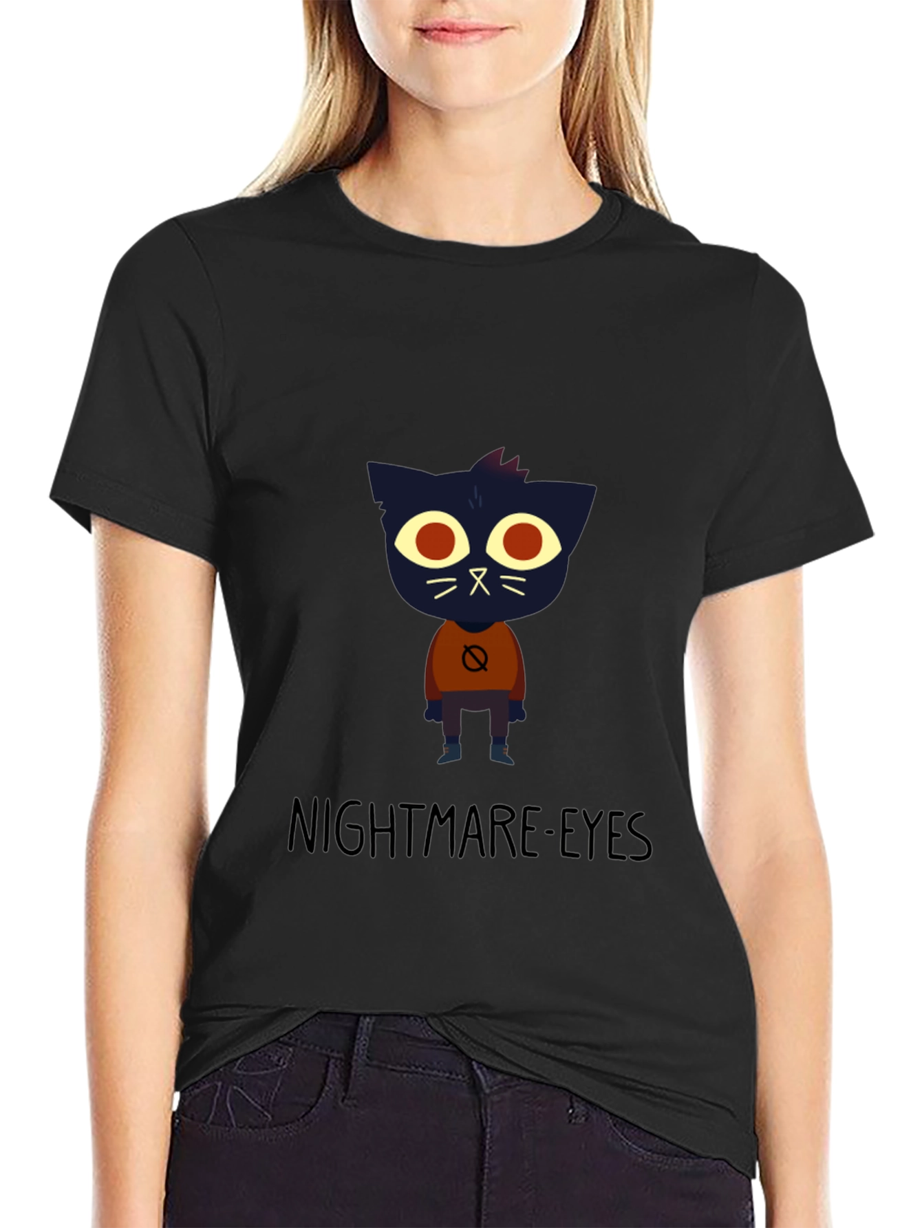 Nightmare Eyes Graphic Tee - Black Crew Neck Shirt