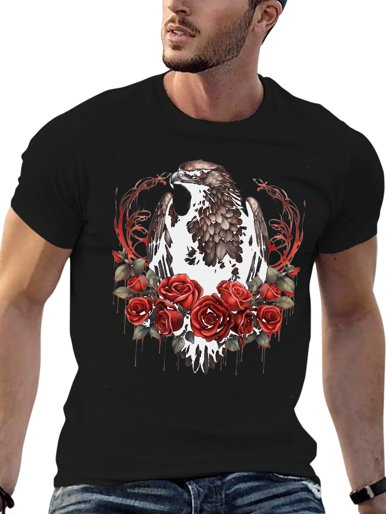 Eagle & Roses Graphic T-Shirt - Bold Black Tee