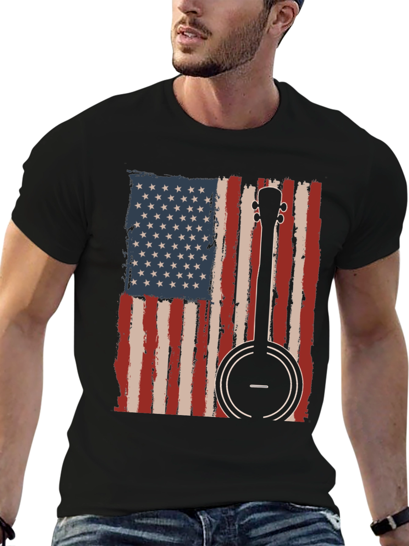 Patriotic Banjo American Flag T-Shirt