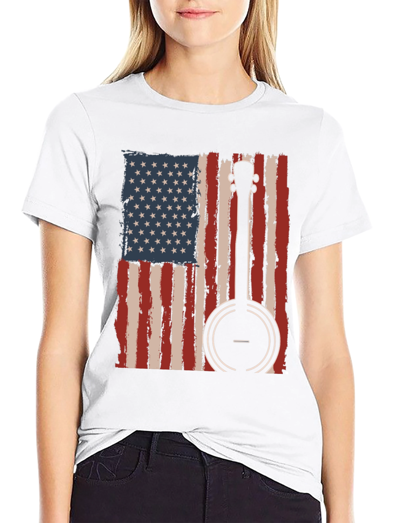 Patriotic Banjo American Flag T-Shirt