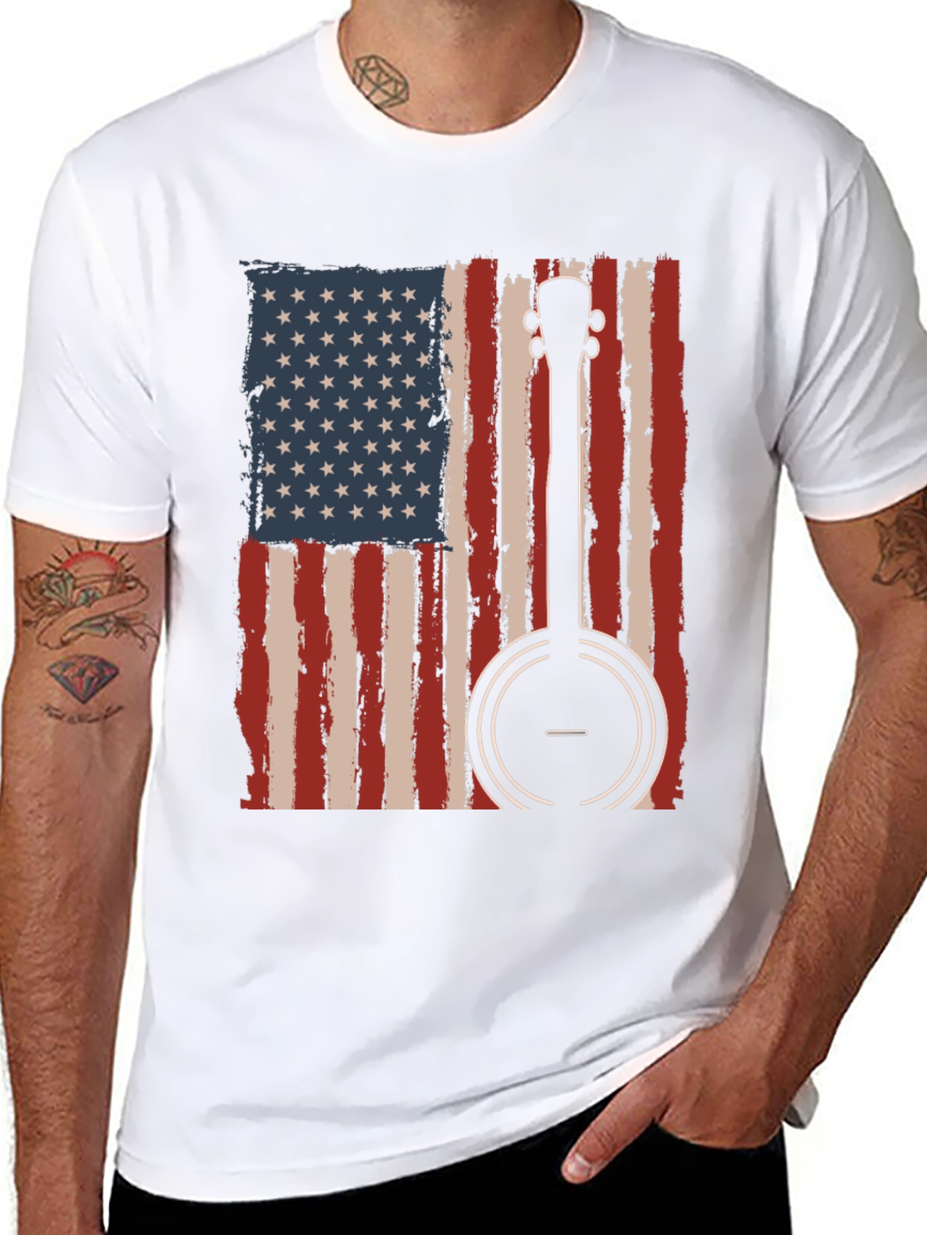Patriotic Banjo American Flag T-Shirt