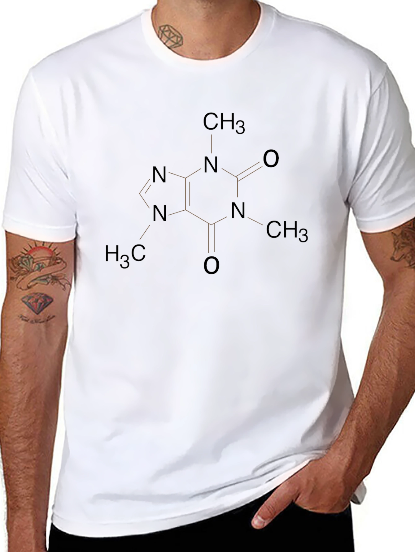 Caffeine Molecule Graphic Print T-Shirt - Black