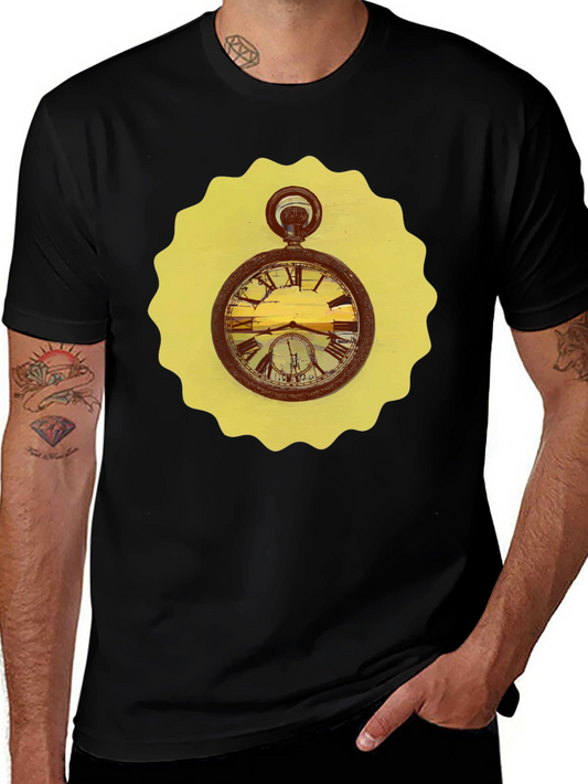 Vintage Pocket Watch Graphic Tee - Unique Timepiece Design