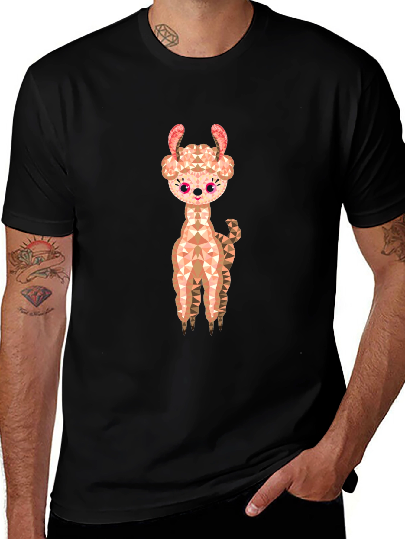 Geometric Llama Graphic Tee - Black Cotton Blend
